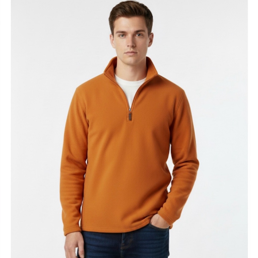 BASS Fleece Quarter-Zip Sweater, Men’s L, Orange